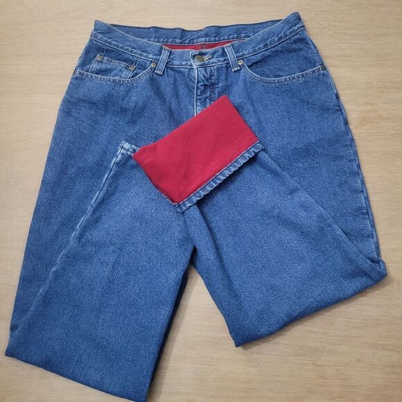 LL Bean Double L Relaxed Fit Fleece-Lined Blue Jeans Size 14 Women's - Picture 2 of 12